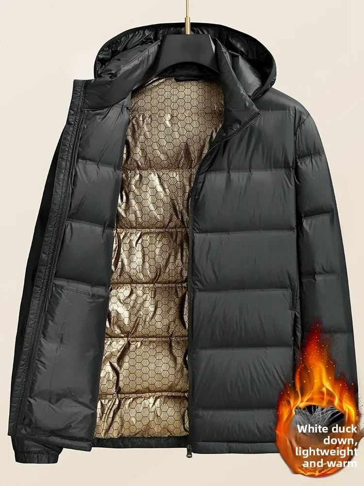 

Men's Winter Thiened Large Size down Jaet Loose Warm Hooded White Du Feather Warm Outerwear Casual Sle Nylon Fabric