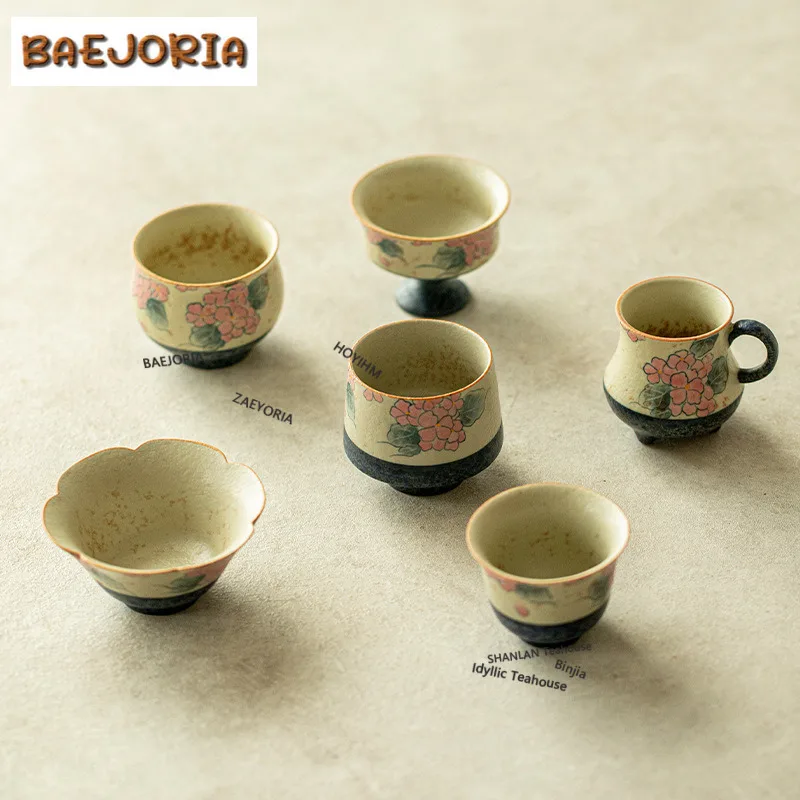 

Hand-painted Hydrangea Teacup Aesthetic Tea Bowl Sample Tea Cup Tea-tasting Fragrance Cup Chazhan Master Cups Tea Services Craft