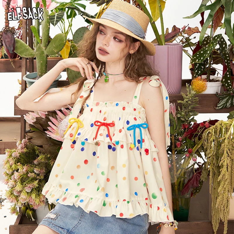 ELFSACK 2025 Summer New Arrivals Y2K Dopamine Lace Up Camisole Vest For Women