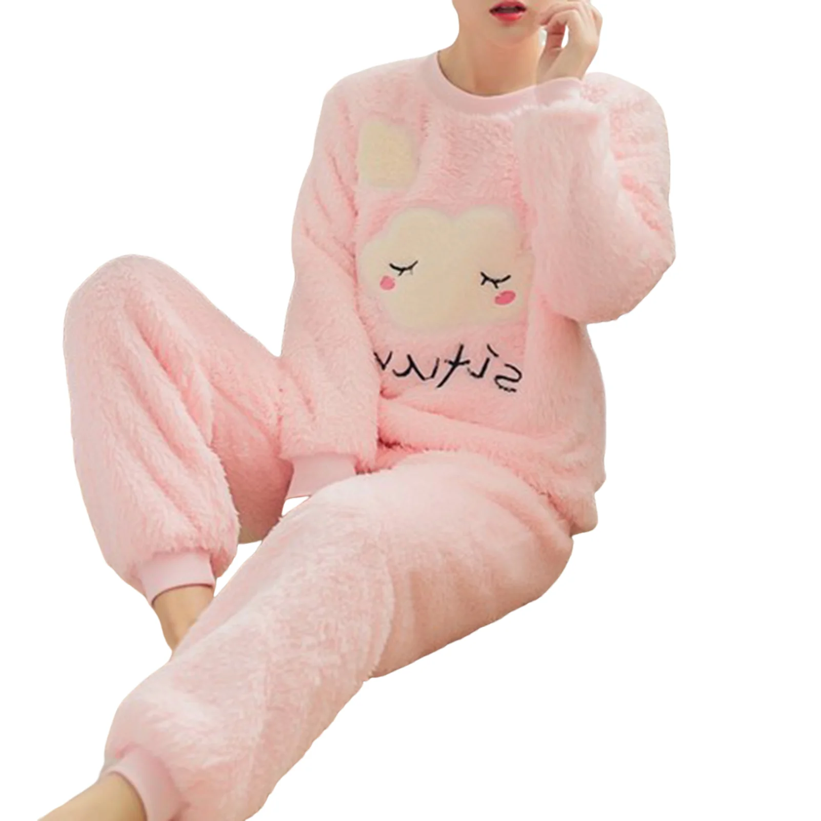 Thick Warm Womens Pajamas Set Female Large Size Soft Touch Flannel Pajamas Suitable for Home Living Room Wear