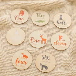 16pcs Baby Milestone Animal Number Monthly Memorial Cards Newborn Baby Wooden Engraved Age Photography Accessories Birth Gift