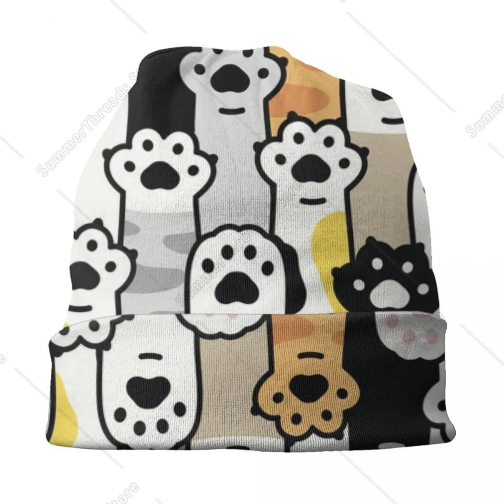 القط باو هريرة البصمة Skullies Beanies قبعات للجنسين شتاء دافئ محبوك قبعة الكبار مضحك الحيوان بونيه القبعات في الهواء الطلق قبعة تزلج