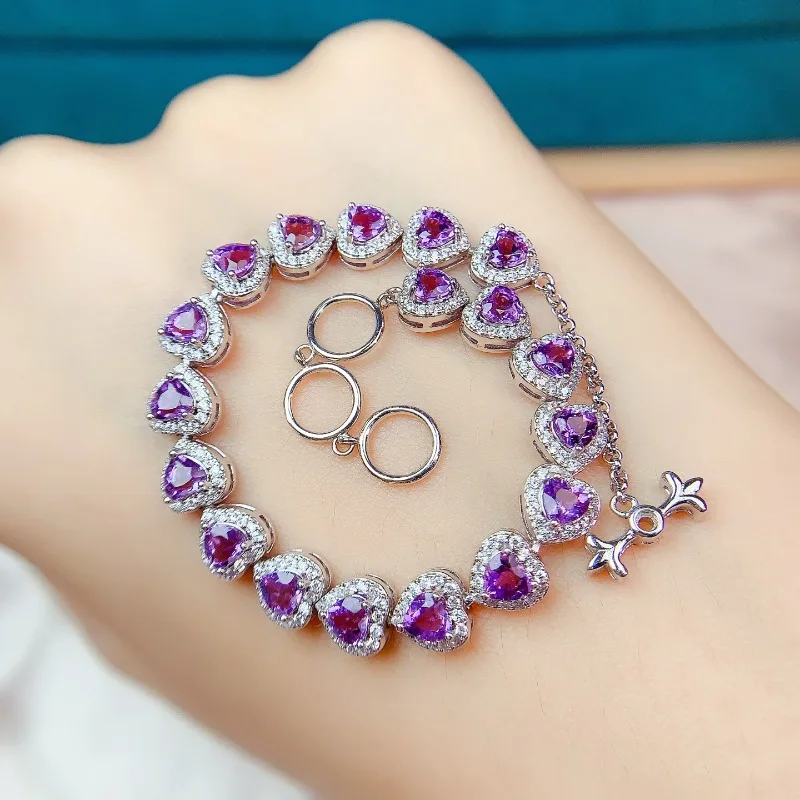 

Браслет из натурального аметиста в форме сердца 4 мм, стерлинговое серебро S925, изысканные модные очаровательные свадебные украшения для женщин