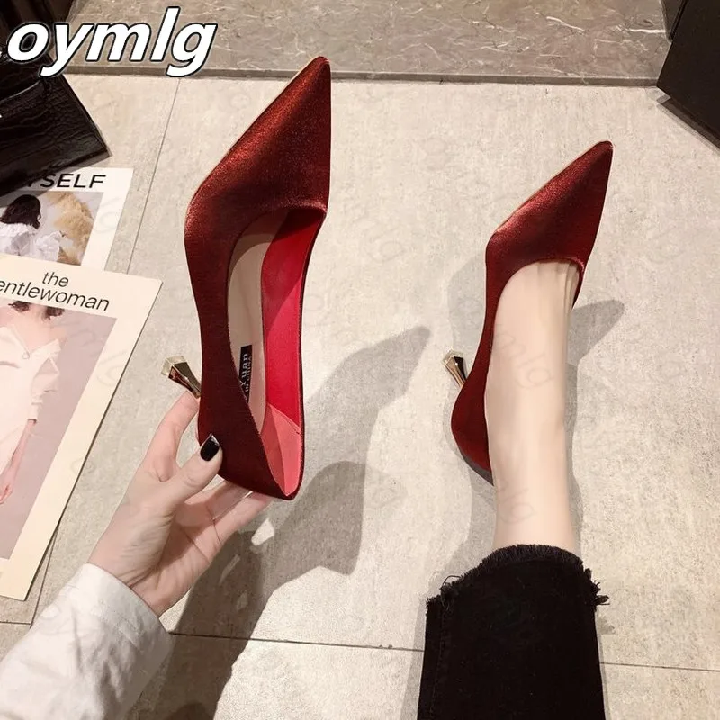 2020 new high-heeled women\'s fine heel satin red bridal shoes red with skirt dress banquet womens high heels ladies sandals