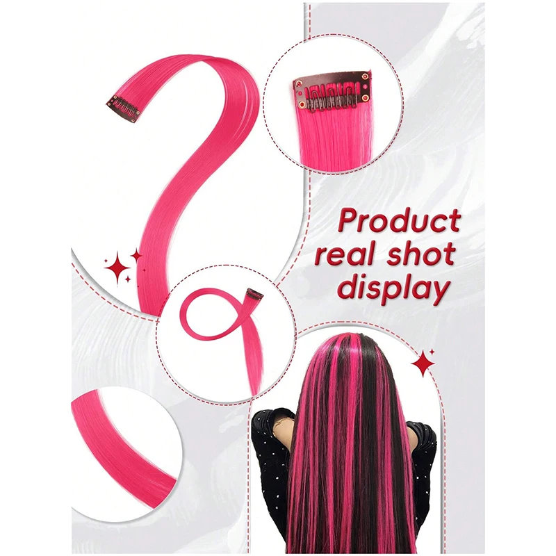 Colored Straight Clip in Hair Extensions long Straight Synthetic Pink Color Hairpiece 22 Inch Straight Hairpieces for Women image 3