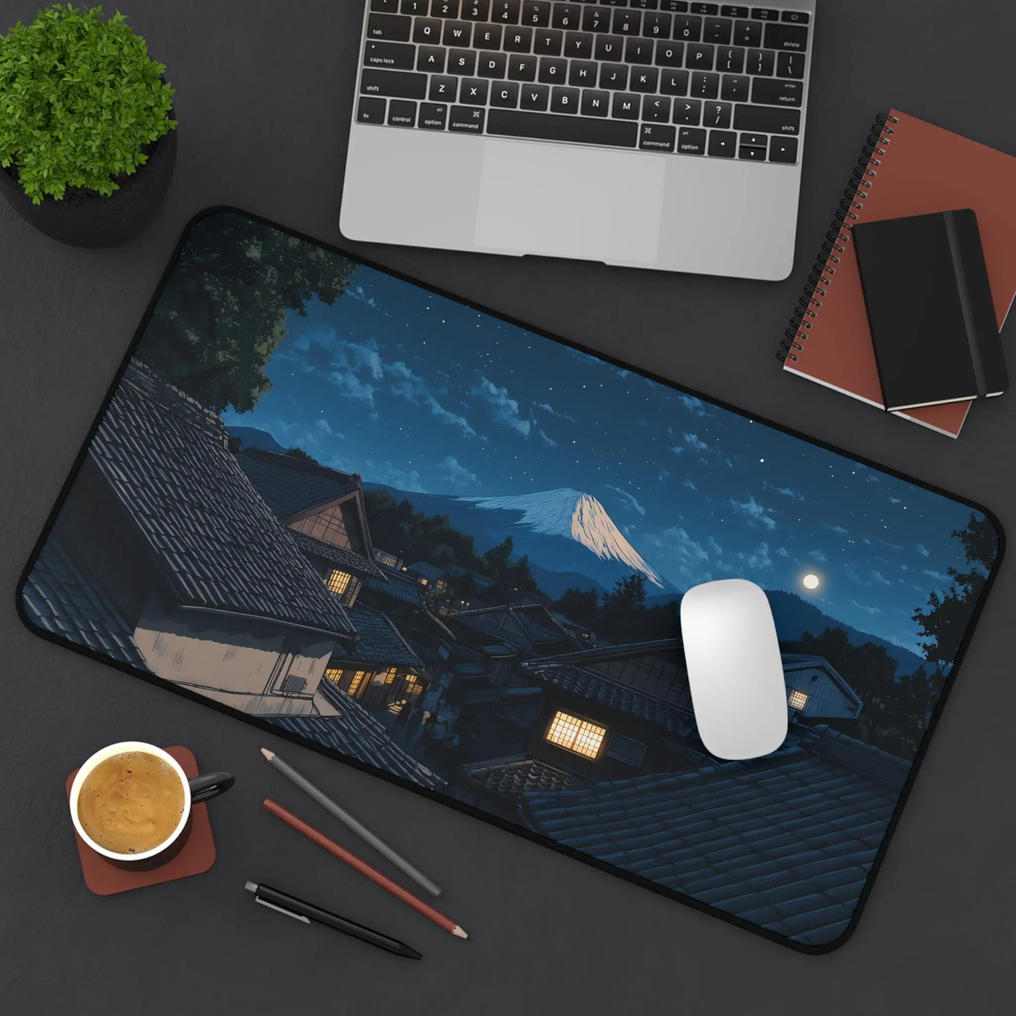 

Mount Fuji Moon Gaming Mouse Pad Mountain Village Style Anime Desk Mat Country Scenery Mousepad Is The Perfect Gift for A Friend