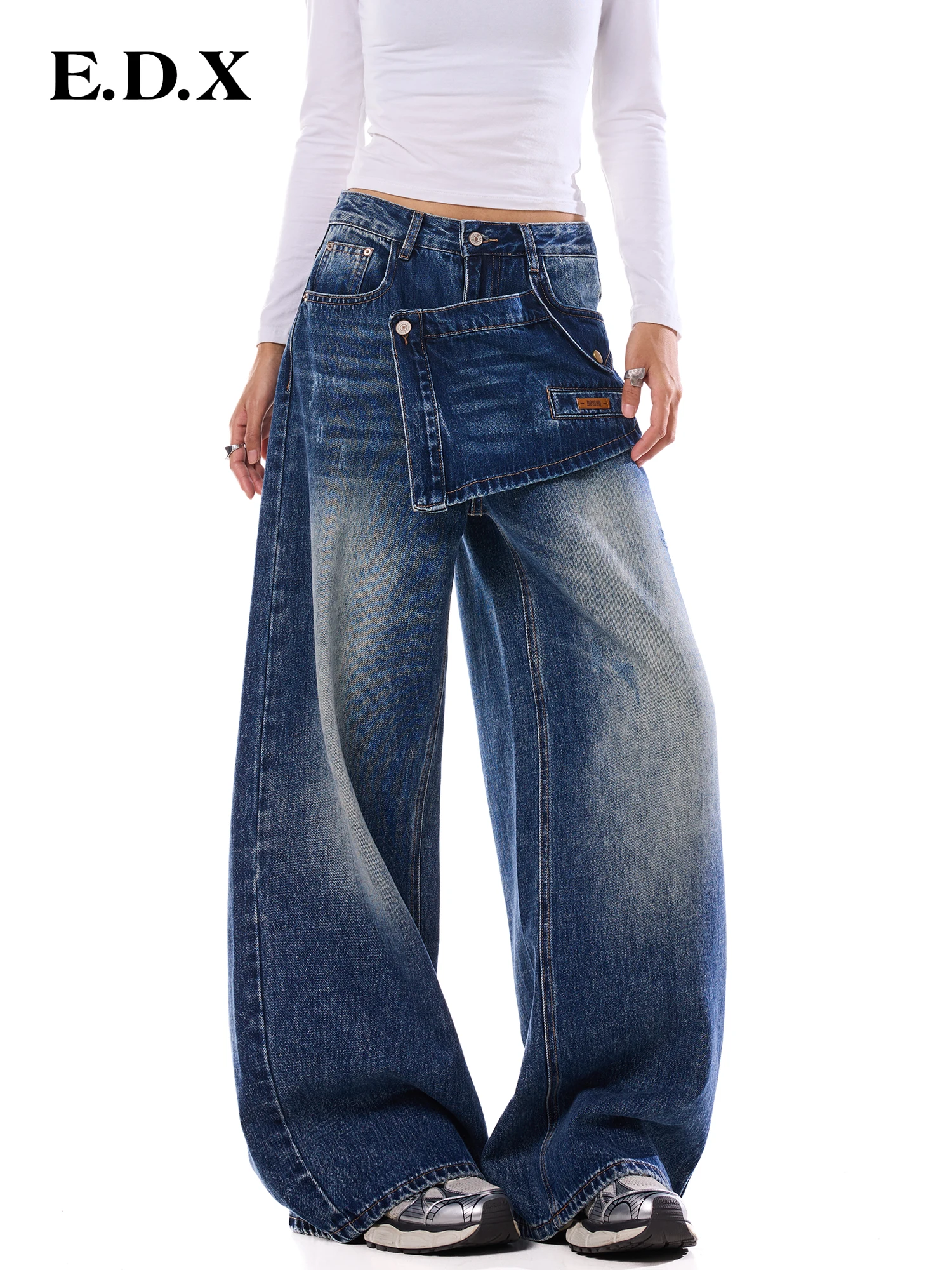 Washed Denim High Waist Wide Leg Jeans Women's Autumn 2026 Vintage Slimming Knife  Torn Deconstructed Fashionable