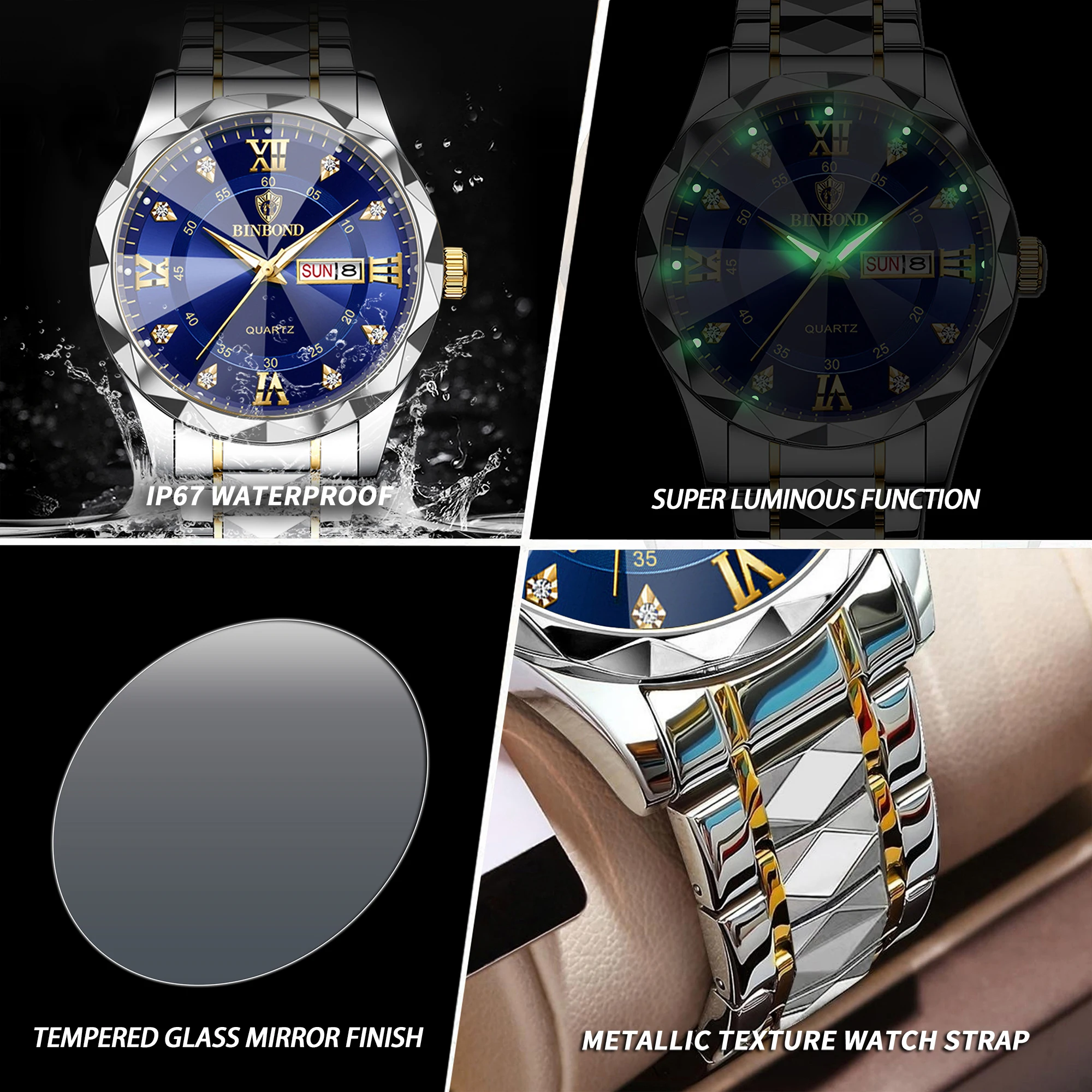 Men's Original Waterproof Quartz Watch with Week Display
