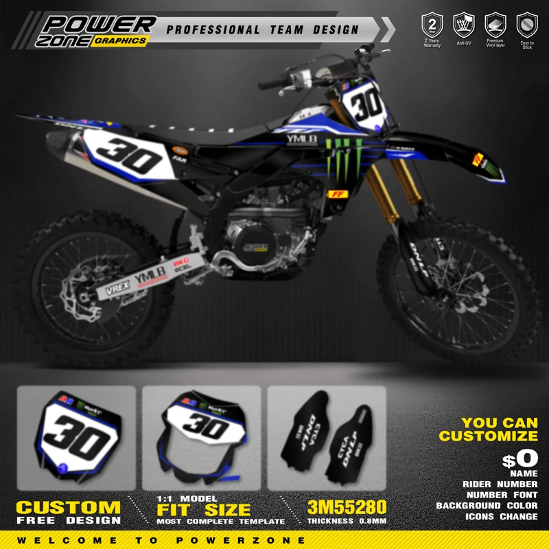 PowerZone Custom Team Graphics Backgrounds Decals Stickers For YAMAHA Kit 2019-2023 YZ250F WR250F 2018-2022 YZ450F WR450F 16