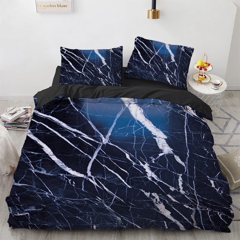 Marble King Queen Duvet Cover Cool Black and White Texture Pattern Bedding Set for Teens Adults 2/3pcs Polyester Quilt Cover