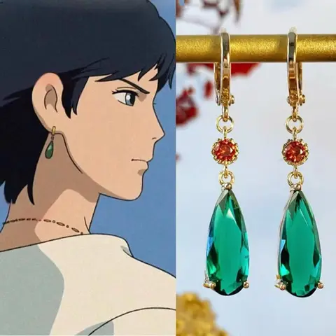 Classic Cartoon Same Design Earrings Howls Moving Castle Rhinestone Inlaid Tassel Earring Jewelry Cute Cosplay Prop Accessories