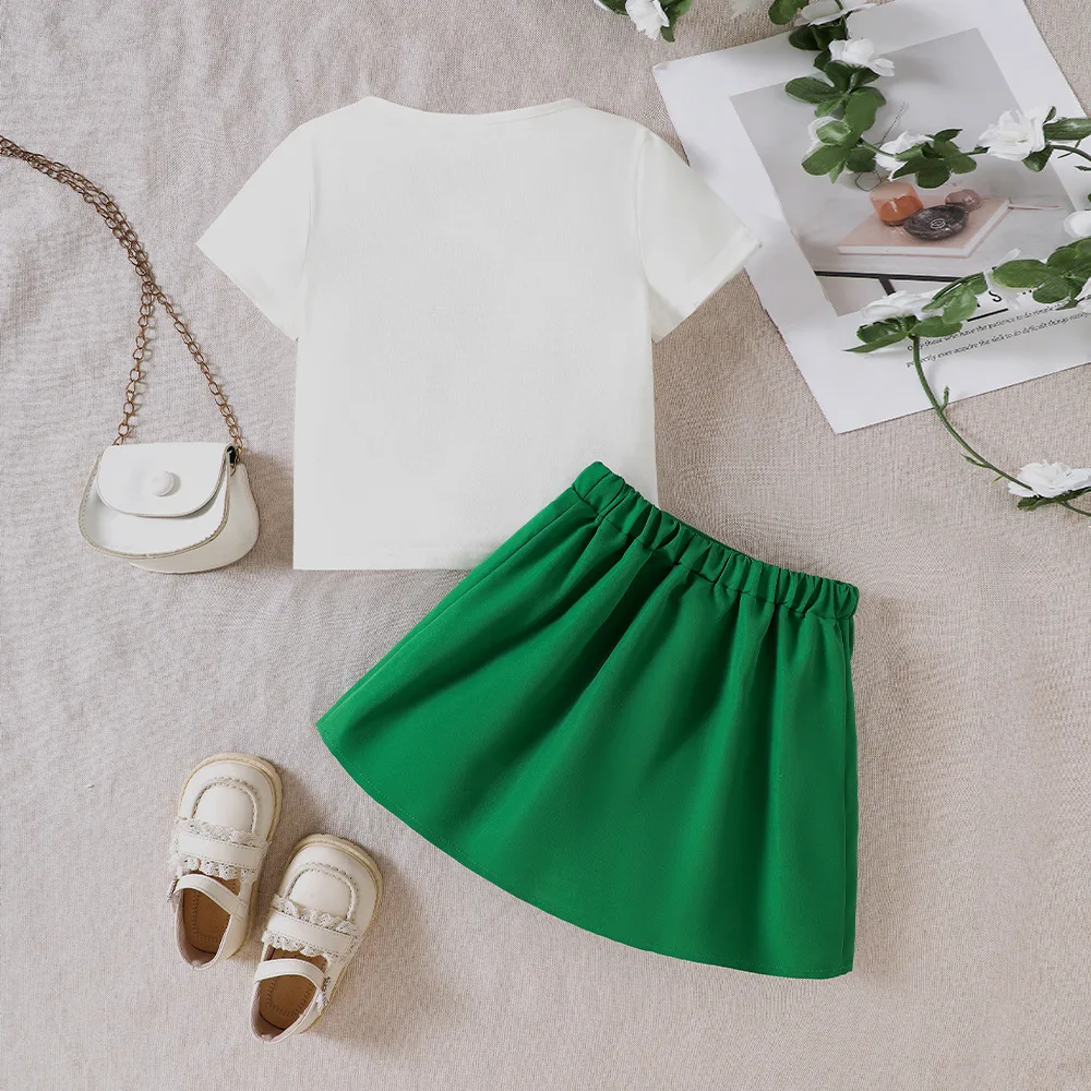 New Letter Printed T-shirt Pleated Skirt Set for Girls Spring and Summer 2025 New Children Casual Set