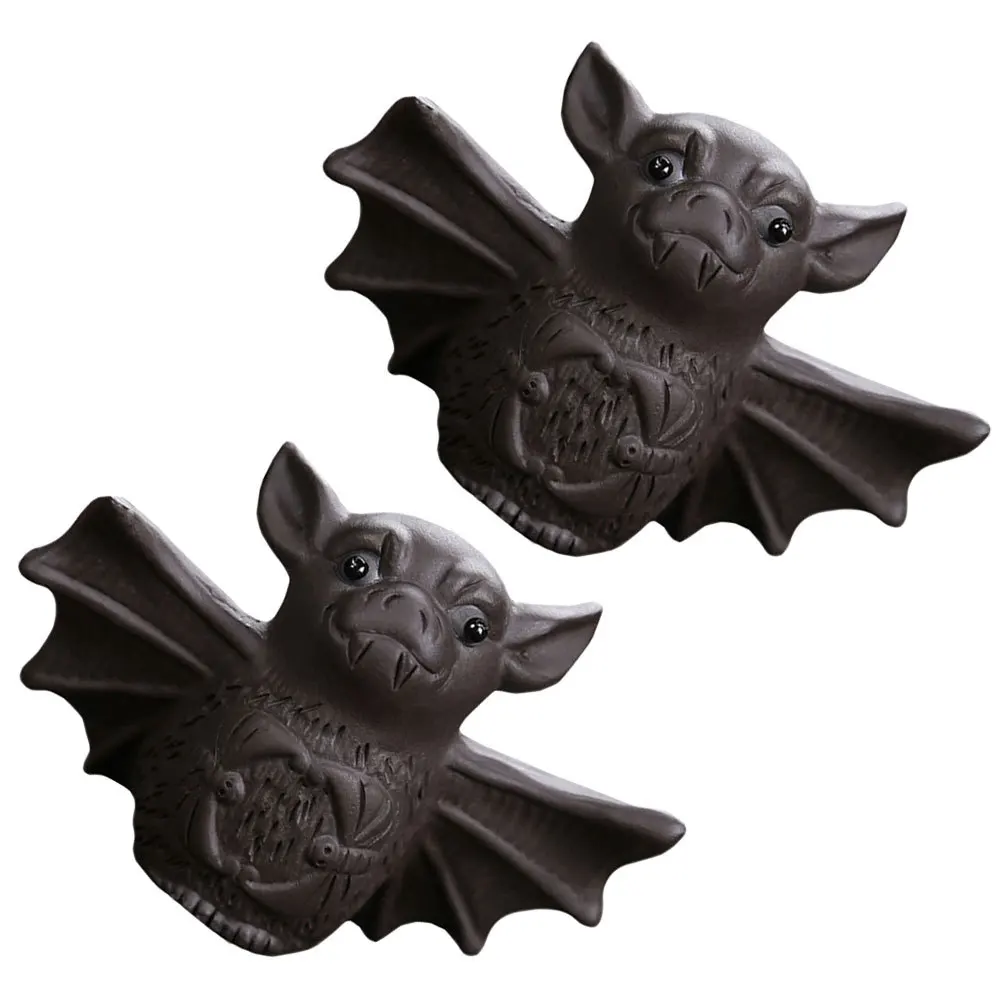 

2Pcs Small Bat Shaped Tea Pet Ornament Unique Purple Sand Craft for Office Decor Tea Pet Bat Figurine Decor Tabletop Adornment