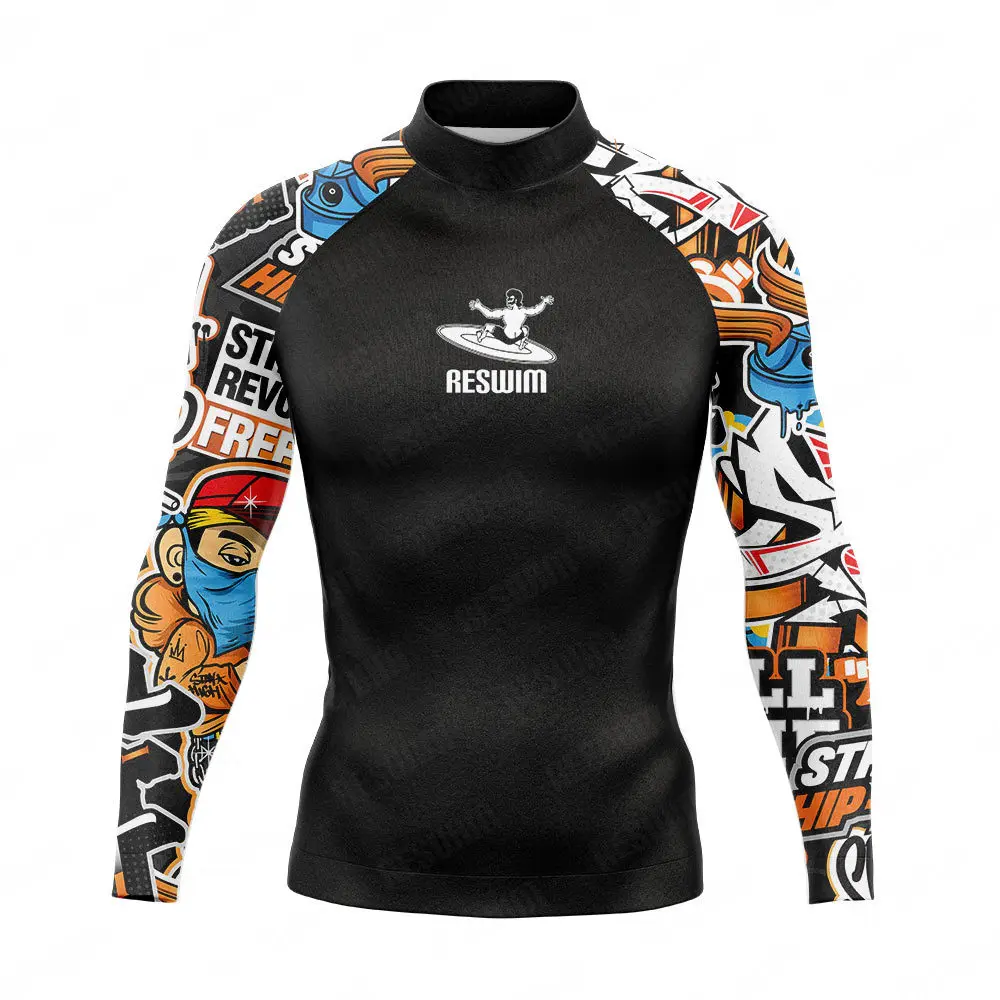 Men's Surfing Swimming T-shirts Tight Swimsuit Beach UV Protection Rash Guards Swimwear Long Sleeve Surf Suit Quick Dry Shirts