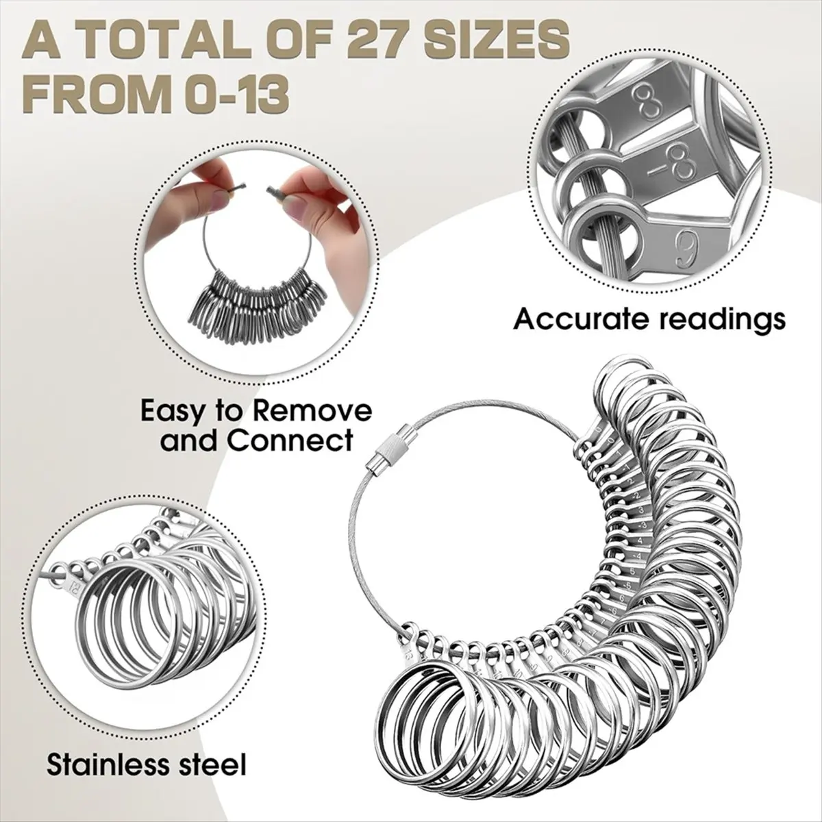 Y17A 5pack Ring Sizer Measuring Tool Kit, US Ring Size 0-13, Adjustable Bracelet Mandrel 5-9