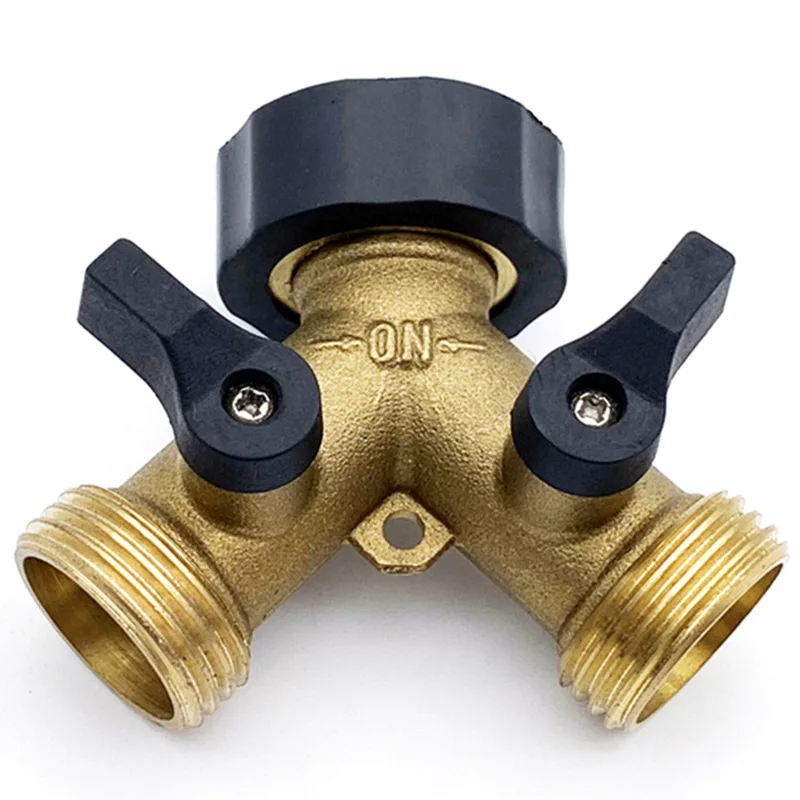 3/4 Inch 2 Way Brass Garden Hose Splitter Y-Type Tap Watering Connector Distributor for Outdoor Faucet 1/2/3 set