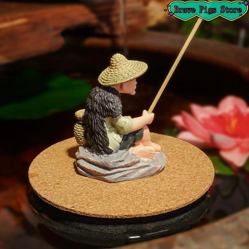1Set Christmas Fisherman Figurine Ornaments Fishing Tank Crafts For Table Fishing Decoration Dollhouse Accessories