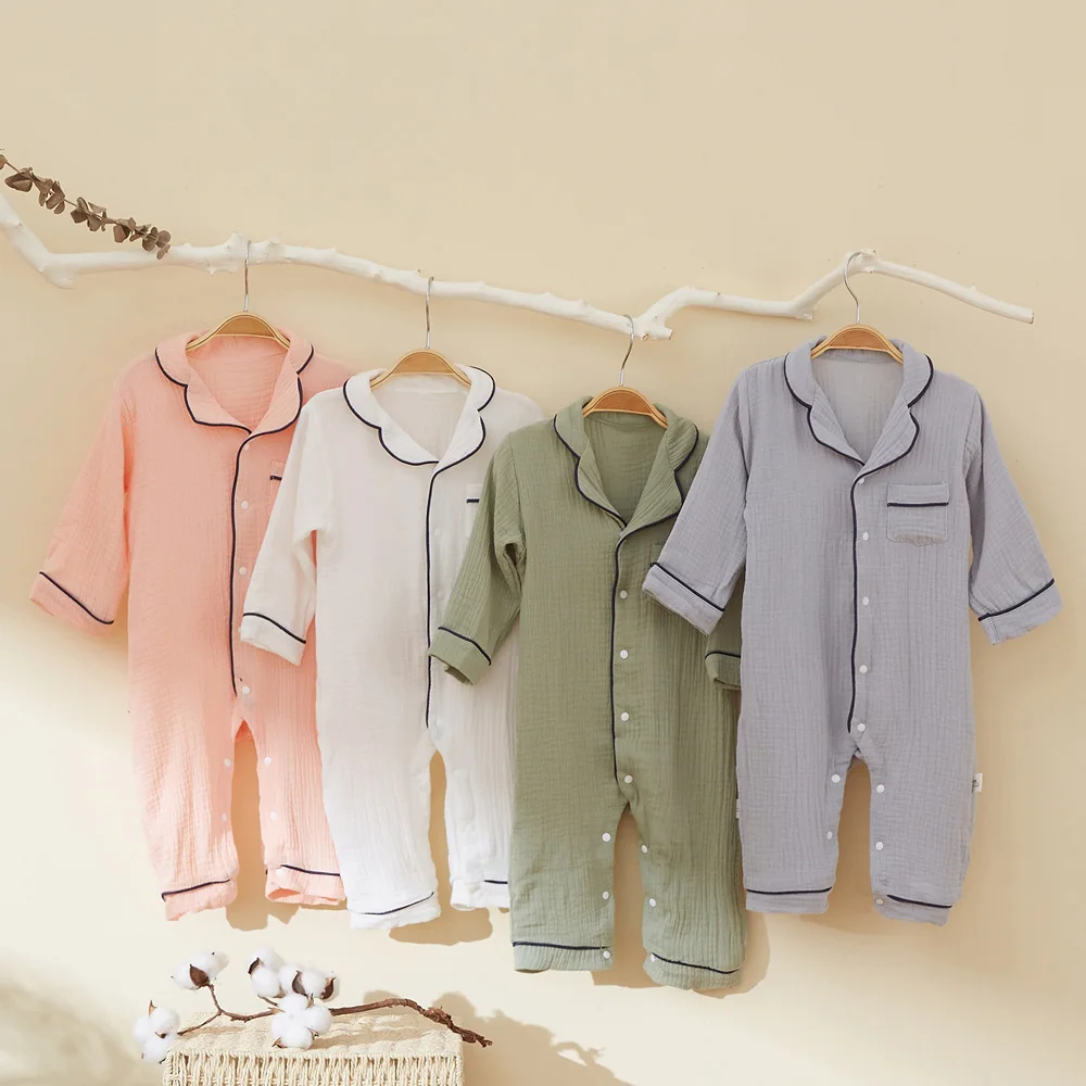 Autumn Baby Sleepwear Organic Cotton Clothes for Boy Girl Newborn Pajama Solid Color Muslin Romper Kids Pajamas Toddler Jumpsuit