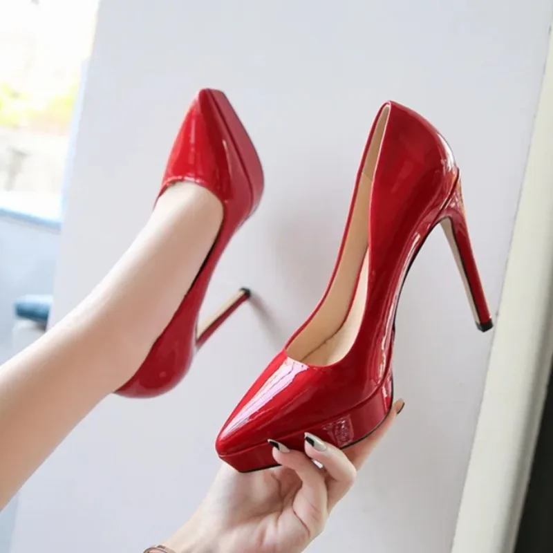 

12CM Women's Shoes Sexy Patent Leather Pointed Tip High Heels for Woman Fashion Model Party Shoes Designer Shoes Zapatos Mujer