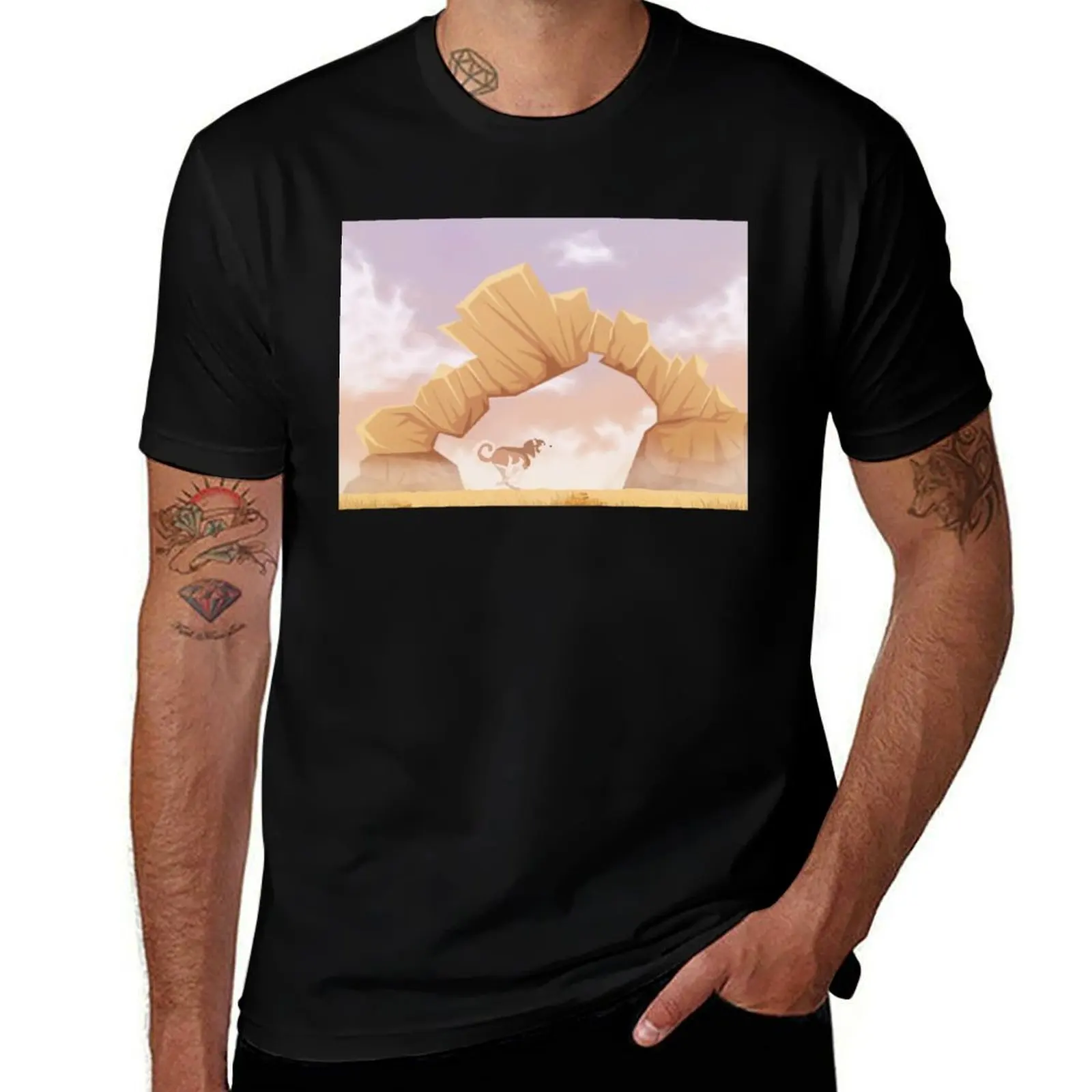 

A husky in the desert T-Shirt football t shirt Short sleeve tee summer shirt slim fit t shirts for men
