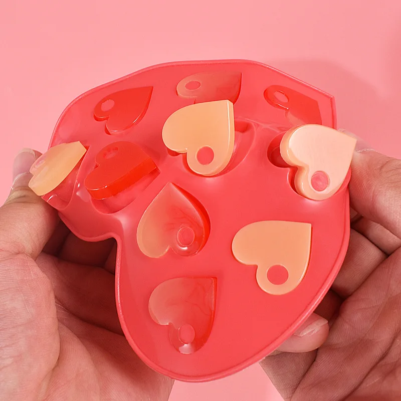 DIY liontin kristal epoksi cetakan Resin anting berbentuk hati dengan lubang cinta Hari Valentine coklat cetakan silikon
