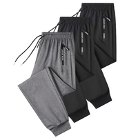 3pcs Men's & Unisex All-Season Breathable Jogger Pants with Elastic Waist & Cuffs, Letter Print Zipper Pockets - Solid Color Reg