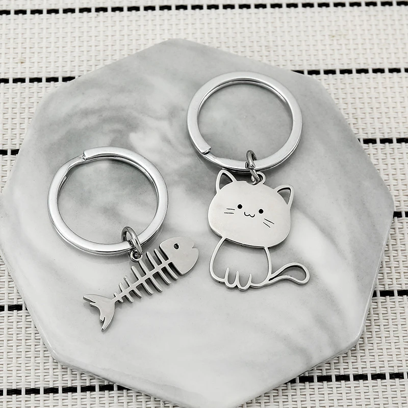 Kawaii Cat Keychains Cartoon Cat Fish Fishbone Funny Key Chains Gift For Friends