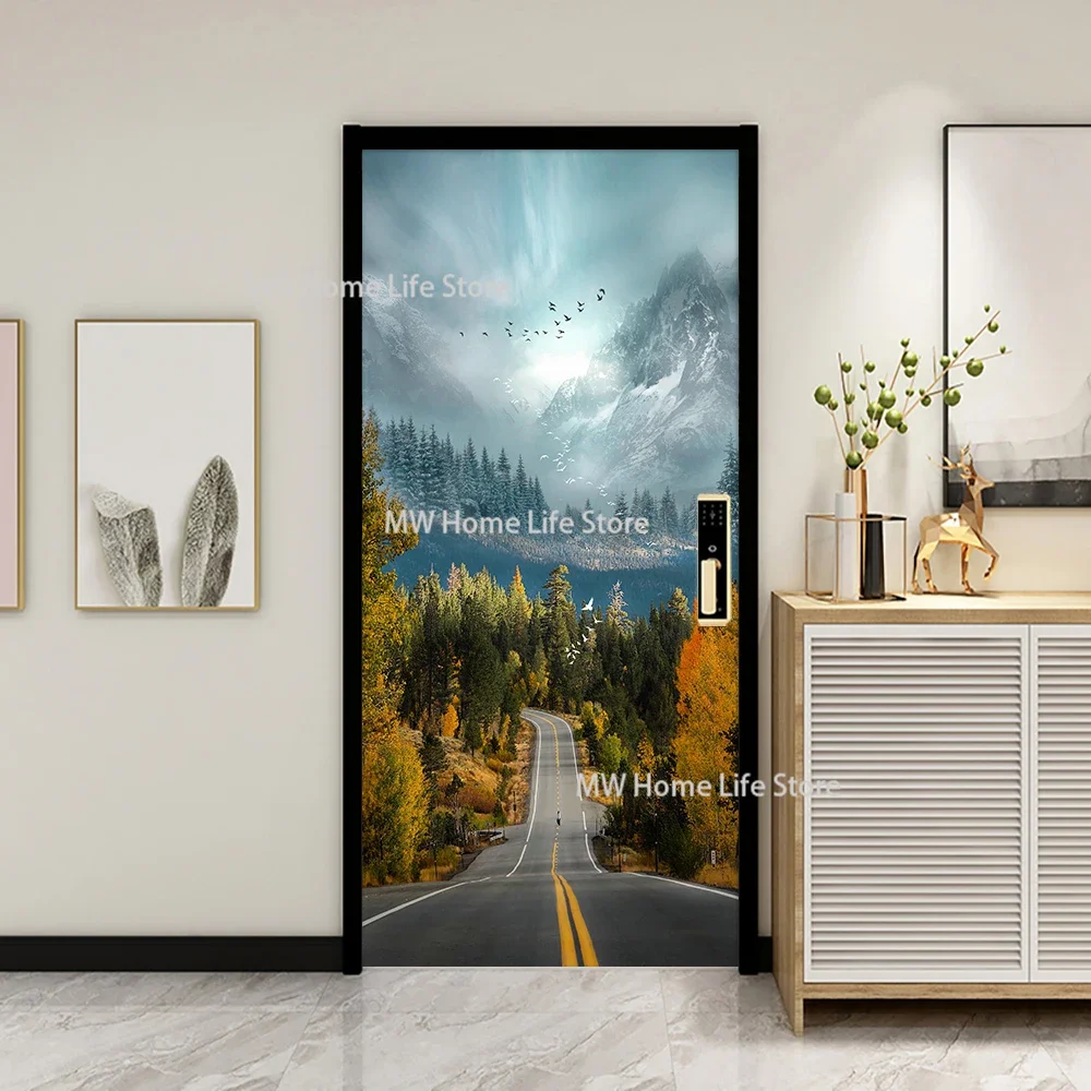 

Scenic Door Stickers Wallpaper Natural Landscape Painting Mural Removable Waterproof PVC Material Bedroom Door Decoration