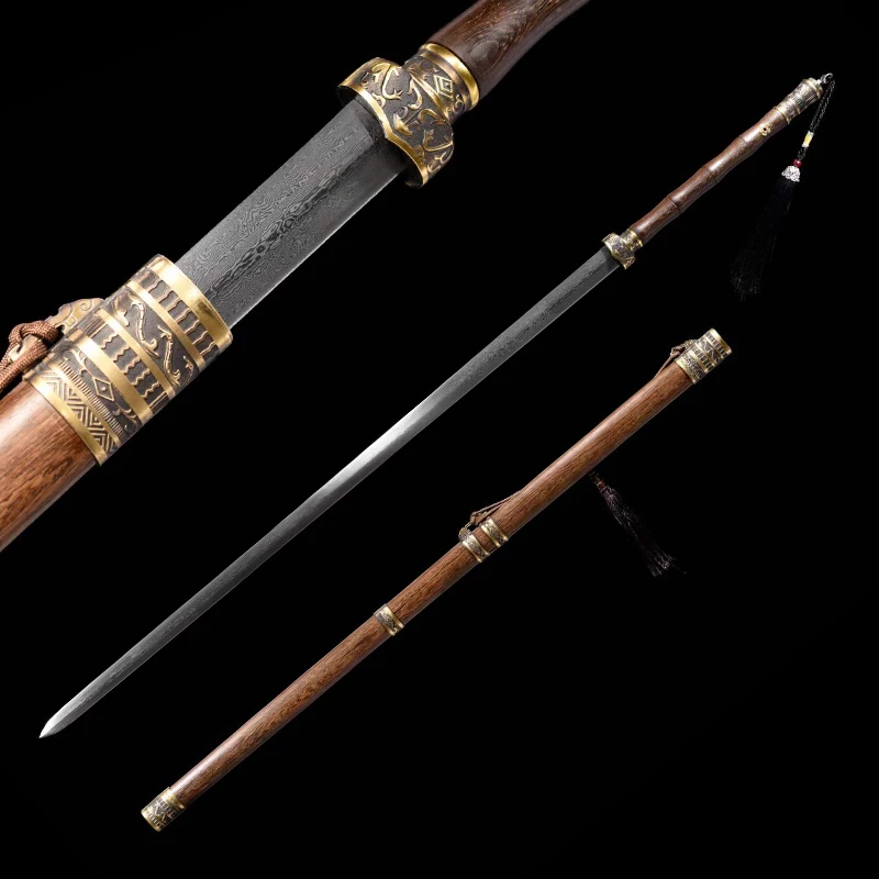 56inch length Two-Handed Chinese Sword, Martial Article Kungfu, Forged Damascus Steel, Diamond Blade, Log Rose Wood Scabbard