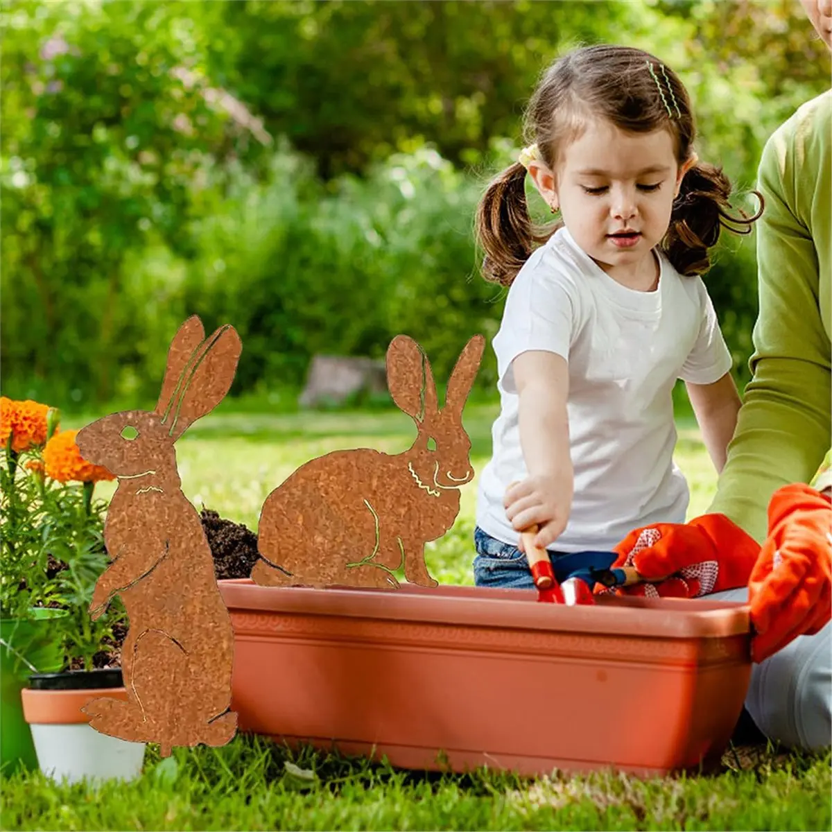 New arrival  Easter Bunny Garden Stakes Cute Rusty Bunny Yard Signs Bunny Yard Stake for Outdoor Patio Lawn Decorations
