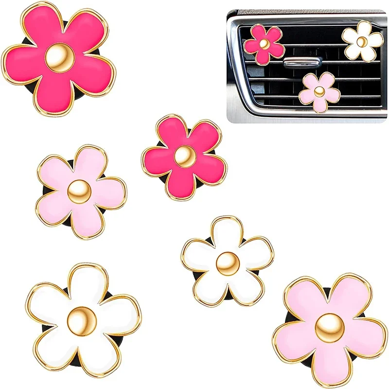 6PCS Daisy Flower Air Vent Clip Car Air Conditioning Outlet Clip Car Air Freshener Clip Car Interior Decor Accessories for Women