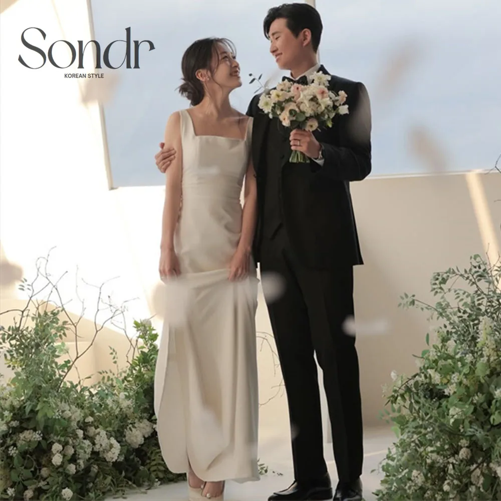 

Sondr Simple Korean Wedding Dresses 2025 New Square Collar Sleeveless Illusion Elegant Customized A Line Bridal Gown Photo Shoot