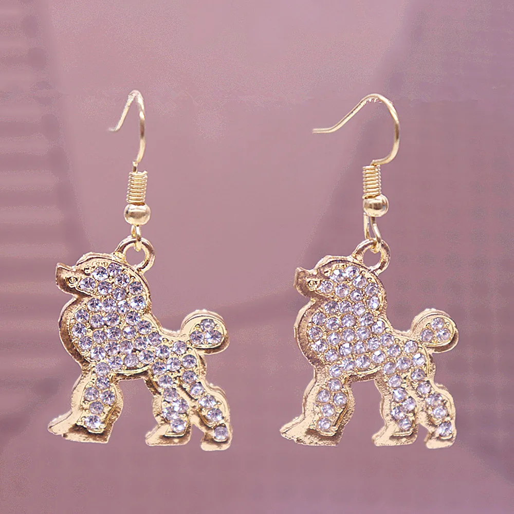Metal Clear Rhinestone Inlay Animal Pretty Poodle Society Earrings For Women