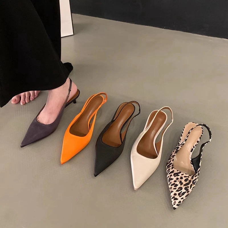 SUOJIALUN 2024 Autumn New Brand Women Sandal Shoes Fashion Pointed Toe Shallow Slip On Slingback Shoes Thin Low Heel Pumps