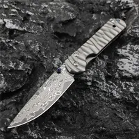 High Hardness CR Damascus/D2 Steel Folding Knife Titanium Alloy Handle Outdoor Portable Wilderness Tactics EDC Tools