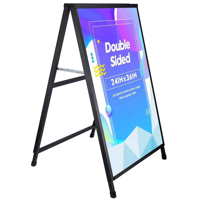 Portable poster holder 60 * 90 cm metal foldable outdoor signage double-sided display