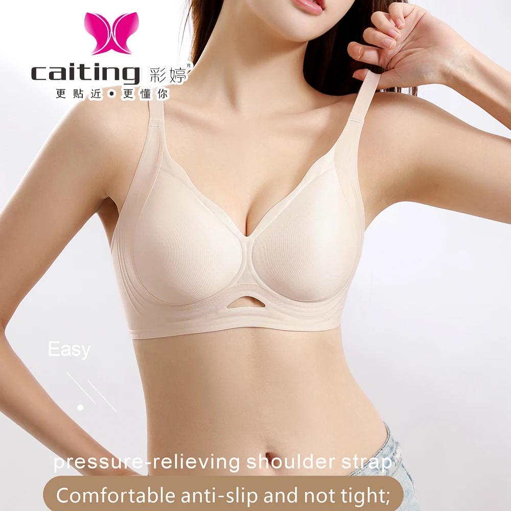 CAITING Reggiseno di supporto morbido senza cuciture in seta per biancheria intima da donna estiva Nessuna collezione di seni laterali Previene cedimenti Comodo da indossare