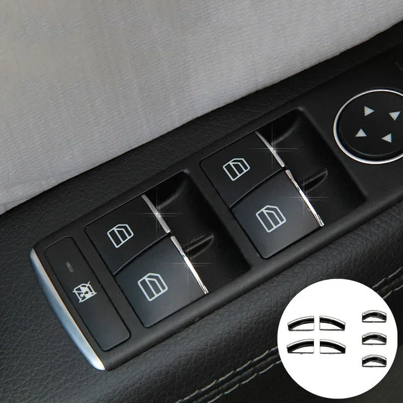 7pcs Chrome Door Lift Button Stickers For Mercedes For Benz E W212 C W204 GLK X204 ML GL W166 X166 Class Door Lift Button