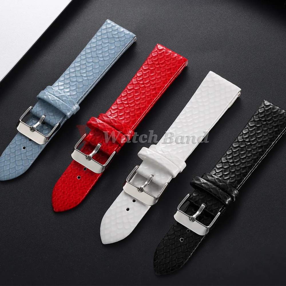 10mm 12mm 14mm 16mm 18mm 20mm Ultra-thin Leather Watch Strap Snake Pattern Watch Band Men Women Replace Mini Bracelets Wristbelt