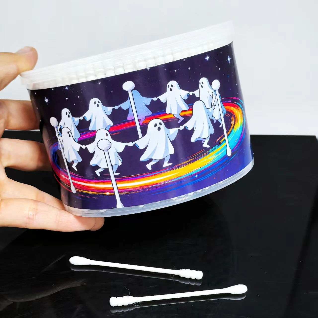 500개 유령 요소 창의적인 면봉 통 이중 헤드 성인용 면봉 할로윈 선물 면봉