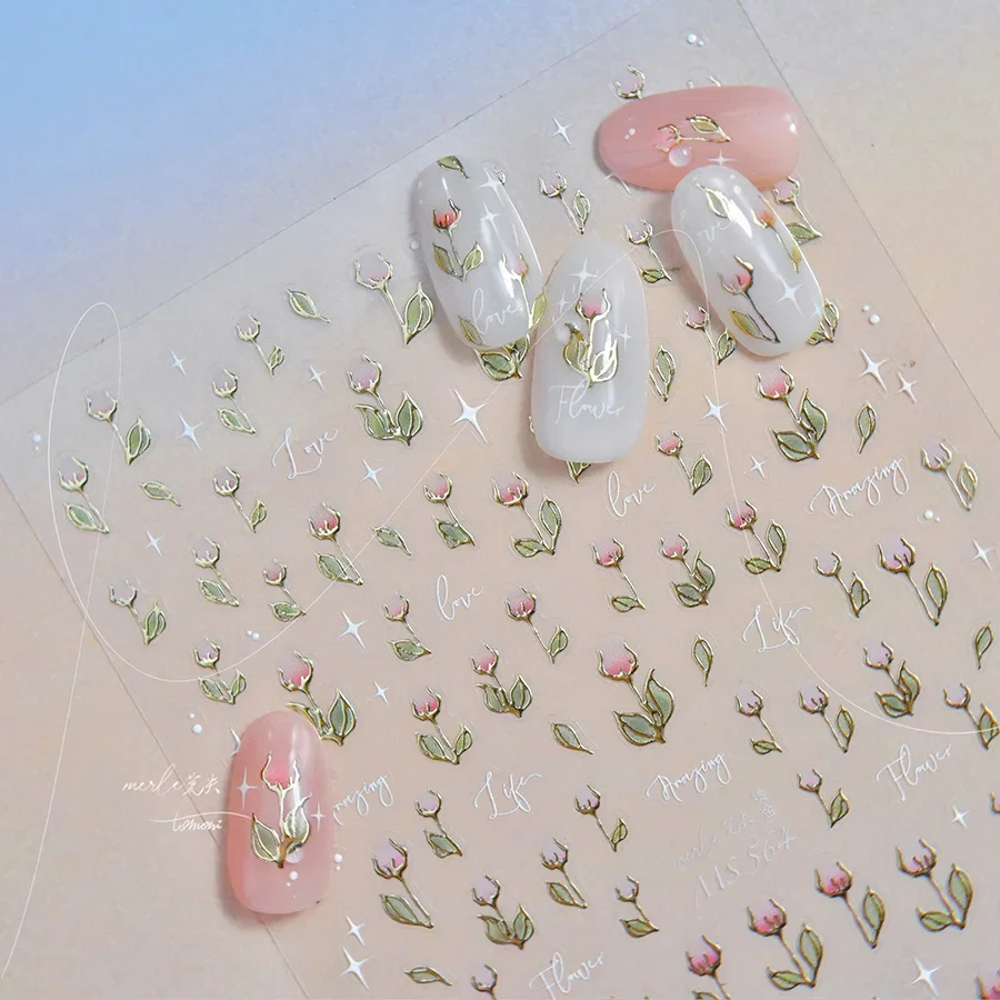 1 قطعة 5D Kawaii زهرة مسمار الفن ملصقات الكرتون اليابانية البرنز زهرة لاصق مسمار الديكور الساخن ختم الشارات اكسسوارات #5