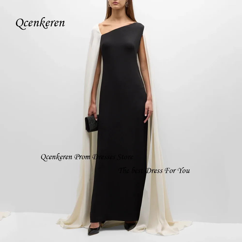 Qcenkern Long Sleeve Shawl Evening Dress 2023 Special Occasion Saudi Arabian Formal Gown Wedding Party Smock Dress