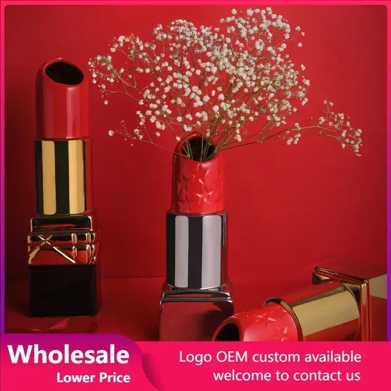 

Lipstick Shape Ceramic Vase Cartoon Floral Arrangement Accessories Creative Flower Vase Ceramic Handicraft Home Decoration