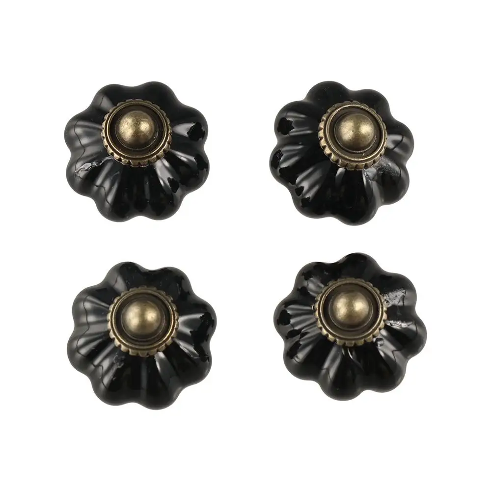 Simple Single Hole Ceramic Pumpkin Handle European Style Round Cabinet Knob Vintage Drawer Knobs Bookcase