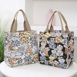 Borsa da pranzo portatile ad alta capacità con borsa in tela stampata alla moda da donna