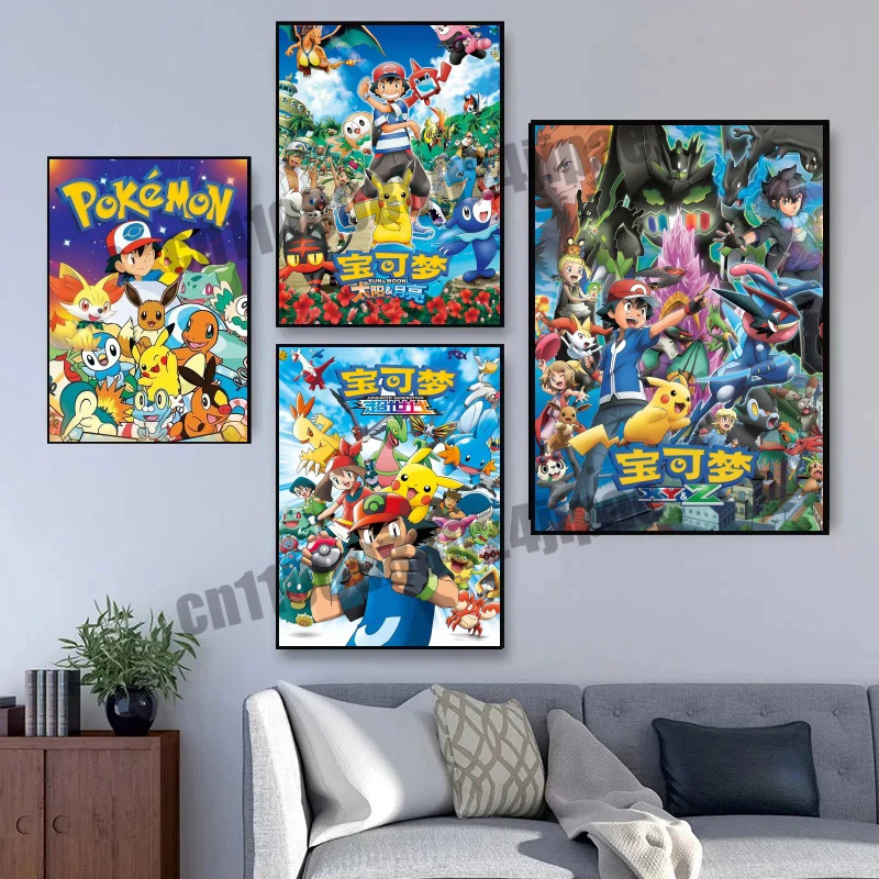 

Anime Pokemon Poster Group Photo Printing Canvas Painting Home Living Room Children's Room Wall Art Decoration Oil Painting