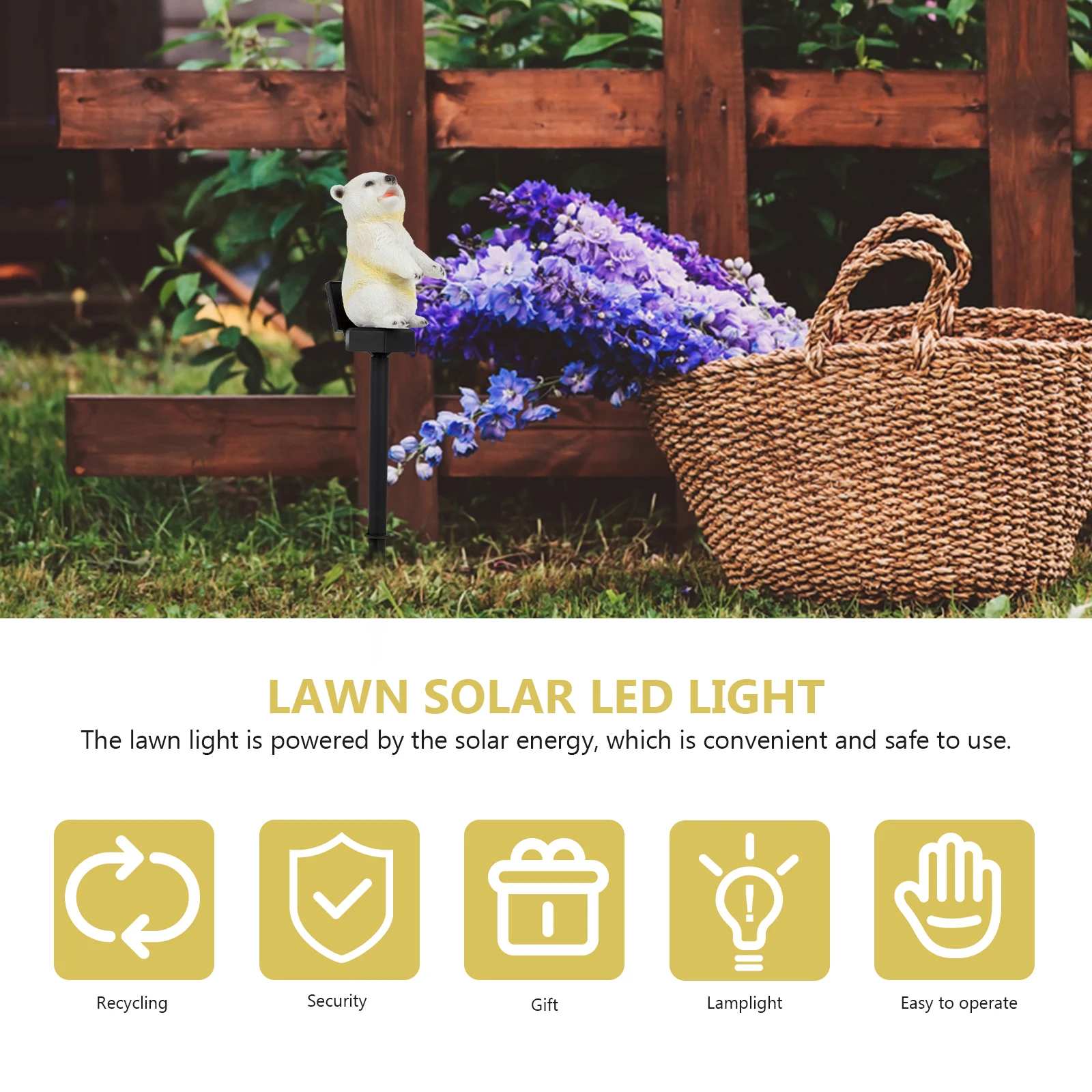 

White Bear's Lights Landscape Lamp Solar Lawn Ground Inserted Decoration Solar-powered Animal Cartoon Garden Yard Cute