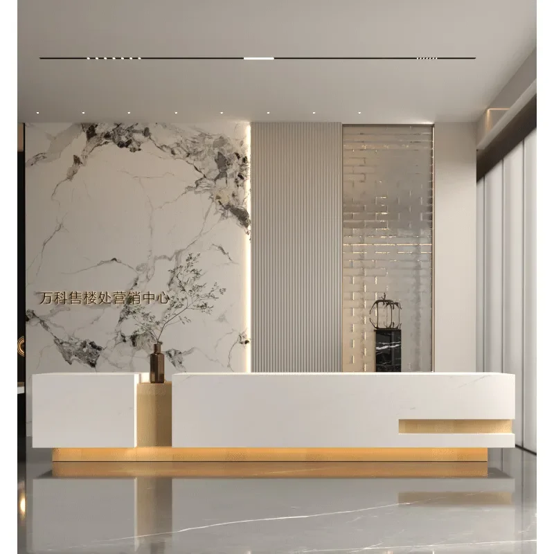 Slate Stone Stainless Steel Reception Desk for Beauty Salon Bar Hotel Checkout Counter Modern Front Office Table
