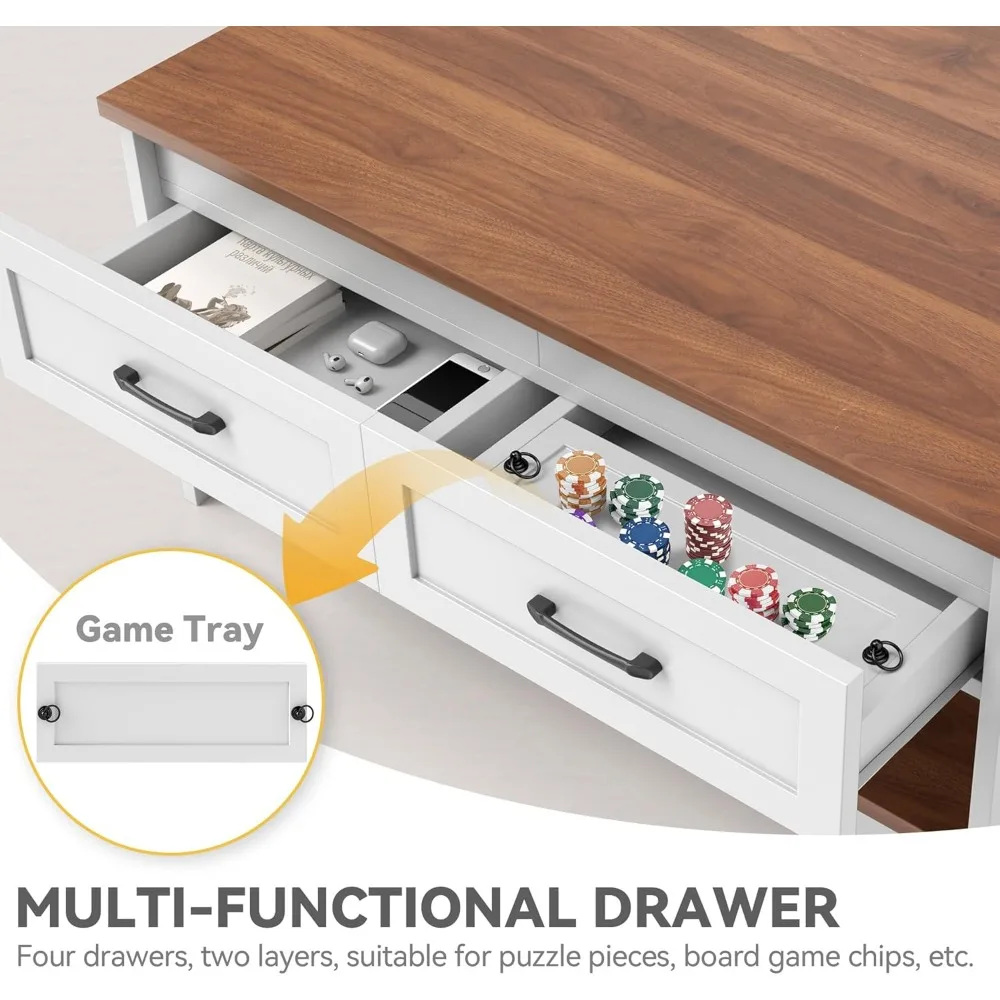 طاولة قهوة متعددة الاستخدامات 3 في 1: مركز ألعاب اللوحة العلوية القابلة للإزالة، ومحطة ألغاز ذات 4 أدراج، ومخرج طاقة متكامل #5