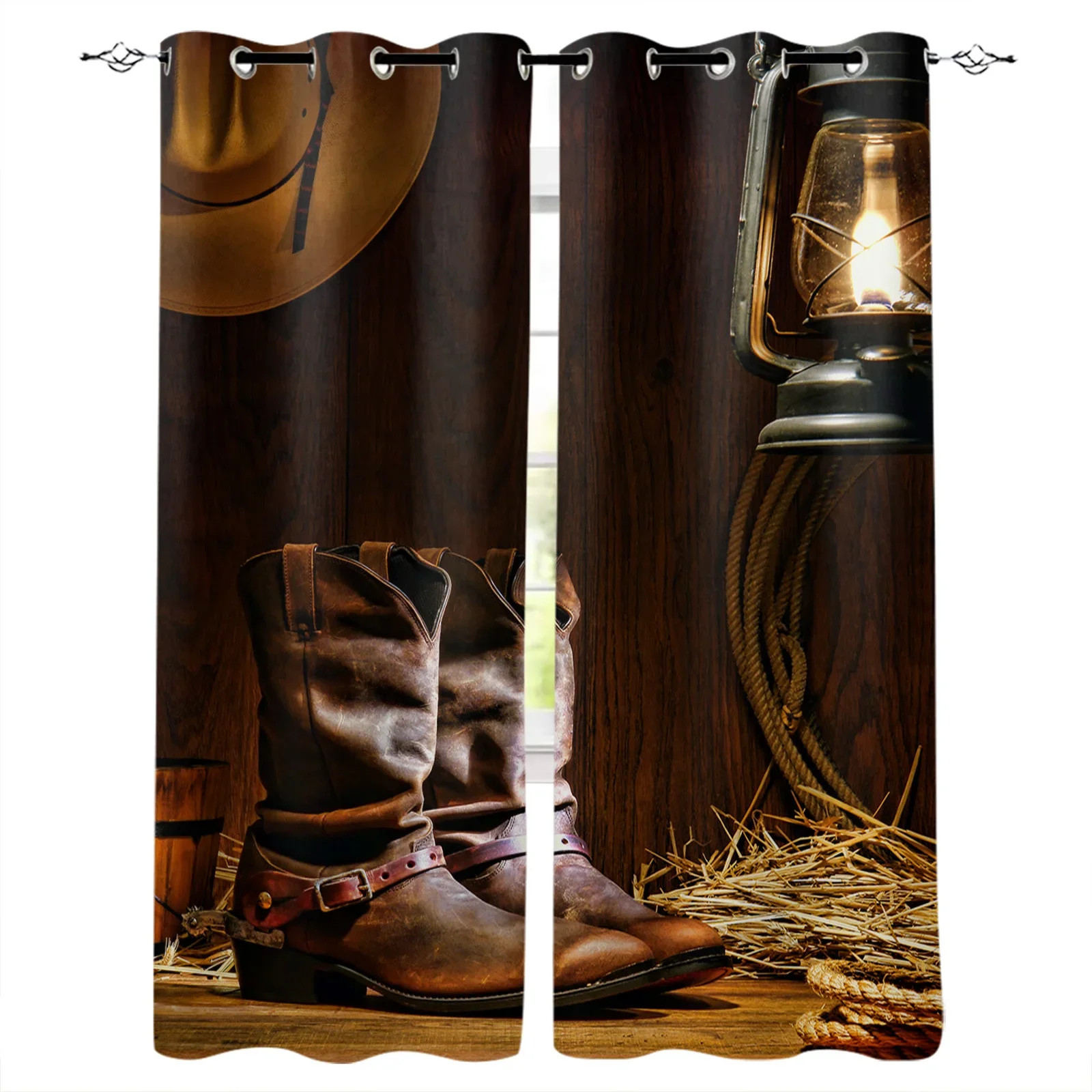 Western Cowboy Boots Wood Blackout Curtains Window Curtains For Bedroom Living Room Decor Window Treatments